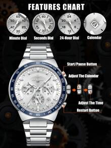 REWARD Men's Quartz Watch Business Fashion Style Timing Calendar Luminous Hands Multi-Functional Men Wristwatch High Quality Gift Classic Design Stainless Steel Watch Band