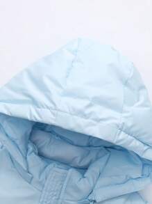 Annil Tween Girl Clothing Mid-Length Winter Down Jacket, Thickened Warm Hooded Cold And Windproof Home Jacket (Light Blue)