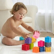 Amy&Benton Soft Baby Rubber Stacking Block 1 Year Old Toddler Silicone Building Blocks for 6 12 18 months Infant Teething Blocks - Multicolor - View 9