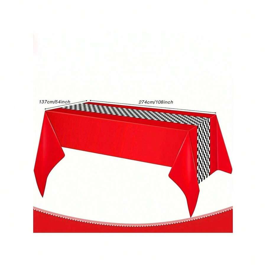 汽車主題生日派對用品賽車派對裝飾公路桌布,54x108 英吋(亮色風格) - 紅色 - 查看 1