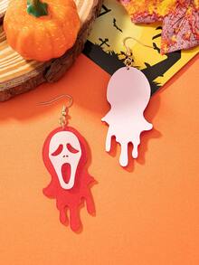 Cartoon Funny Personalized Ghost, Skull Face Earrings - Red and White - View 3