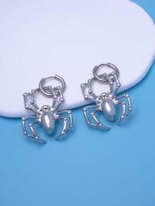 2 件裝時尚個性金屬 3d 蜘蛛形不銹鋼男士吊墜耳環,適合日常佩戴、度假和派對