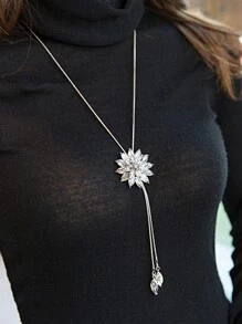 1 Miếng Bông tuyết Áo len Chuỗi Tua dài Dây chuyền - Bạc - Xem 1