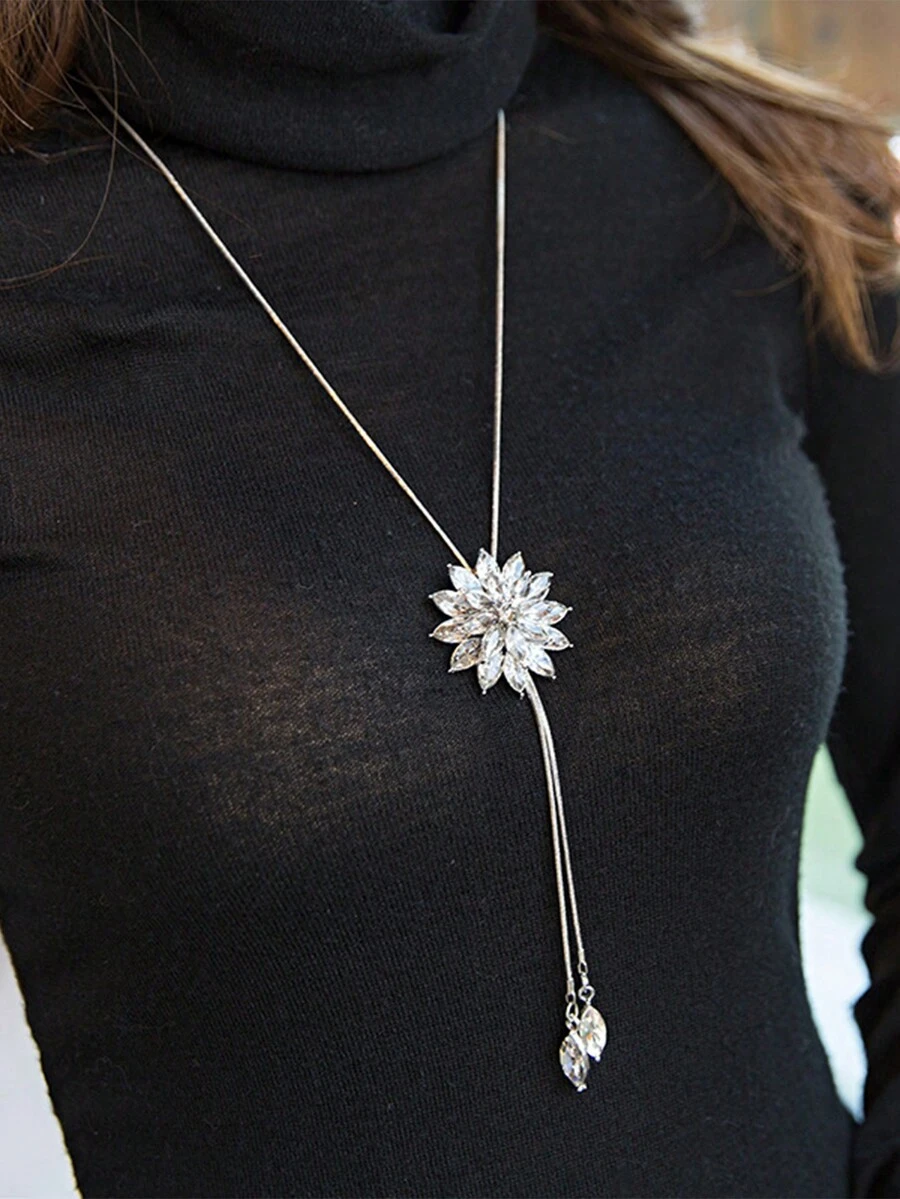 1 Miếng Bông tuyết Áo len Chuỗi Tua dài Dây chuyền - Bạc - Xem 1