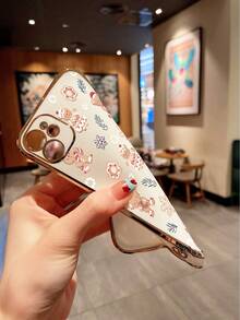 1Pc Vỏ điện thoại mạ điện đơn giản và dễ thương có nhiều kiểu dáng người bánh gừng được chạm khắc bằng laser với mũ Giáng sinh màu đỏ, tương thích với điện thoại Apple - Nhiều màu - Xem 3