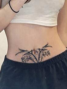 A Piece Of Succubus Tattoo Sticker Waterproof Non-reflective Tattoo Color Girls Lower Abdomen Chest - Black - View 1