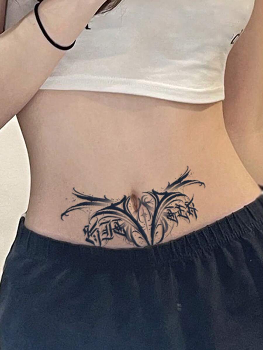 A Piece Of Succubus Tattoo Sticker Waterproof Non-reflective Tattoo Color Girls Lower Abdomen Chest - Black - View 1