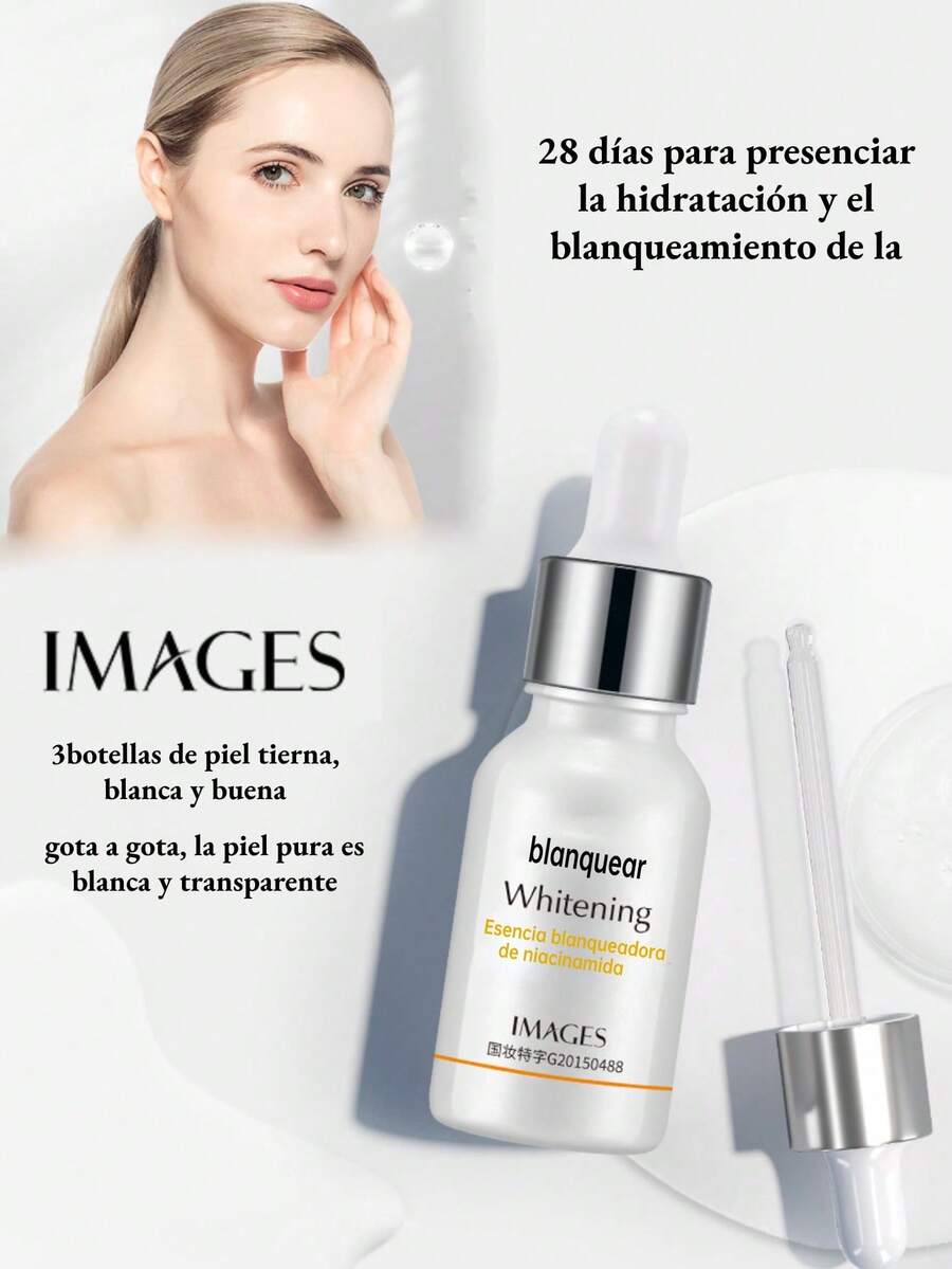 Suero Blanqueador Hidratante Facial y Serum Facial - Serum Blanqueador de Piel con Vitamina B para Cuidado de la Piel - Niacinamida y Aceite Esencial - Serum Hidratante y Blanqueador para Rostro y Cuerpo - Blanco - Ver 1
