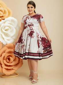 Vestido Midi Godê Nude com Bordo Florido com Cinto Moda Feminina Mulher Cristã - Vinho - Visão 4