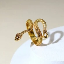 1個鍍金眼鏡蛇設計男戒,適合日常佩戴 - 金黃色 - 查看 1