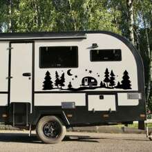 1 件露營車旅行聖誕貼紙,附花卉、星星、月亮和樹木印花,創意貼花 - 黑色 - 查看 1