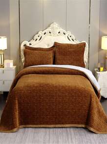 1pc Plush Bedspread - Coffee Brown - View 2