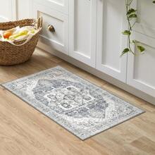 LOCHAS Boho Indoor Rugs for Entryway - 2x3 Non-Slip Small Area Rug Washable Kitchen Rugs Lightweight Throw Bedroom Rugs Bathroom Mat, Grey Medallion Print Doormat Capet for Office Laundry Room - Grey - View 2