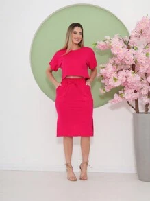 Women Two-piece Outfits - Màu Hồng Tươi - Xem 2