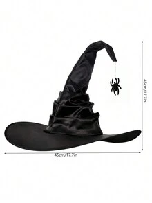 1pc Halloween Pleated Witch Hat - Black - View 2