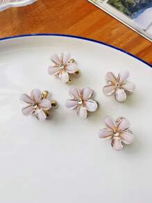 5pcs Women's Rhinestone Flower Hair Clip Set For Daily Use Including Small Hair Clips For Side Parting, Pinning Bangs And Decorating Hairstyles - Light Grey - View 5