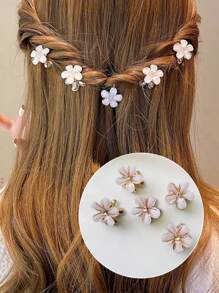 5pcs Women's Rhinestone Flower Hair Clip Set For Daily Use Including Small Hair Clips For Side Parting, Pinning Bangs And Decorating Hairstyles - Light Grey - View 1