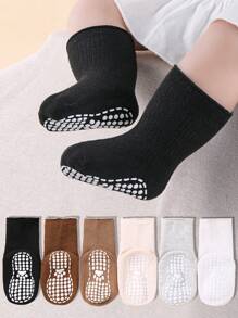 6 Pairs Of Baby Non-Slip Socks Toddler Solid Color Socks For Boys And Girls,Baby Socks , Newborn Socks ,Toddler Socks ,Infant Socks. - 彩色 - 查看 1