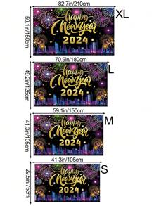 1個-2024快樂新年背景布聚酯材料,適用於新年家庭派對背景裝飾、購物中心商店節日氛圍裝扮道具 - B新年背景布012 - 查看 2