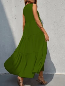 Vestido largo sin mangas y  cuello V - Verde militar - Ver 2