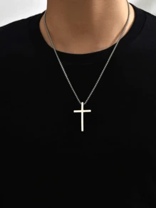 1 Pieza Nuevo Estilo Moda Colgante De Cruz Para Hombre De Acero Inoxidable Y Titanio Con Collar De Cadena De Cuerda, Adecuado Para Joyería De Uso Diario Y Como Regalo Para Hombre