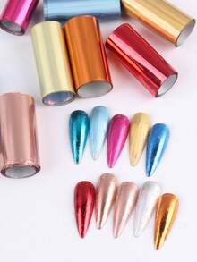 10 色金属美甲贴 1 盒全息金属镜面金色银色星星纸质凝胶抛光转移贴纸 DIY 图案美甲装饰 - 彩色 - 查看 5