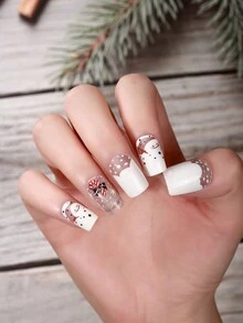 Beauty Sticker 16入組聖誕主題雪人和雪花設計diy指甲貼紙,附贈1個指甲文件,白色 - 彩色 - 查看 3