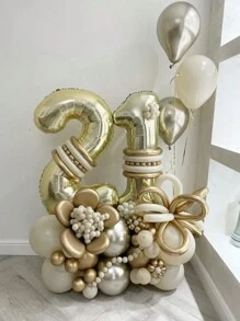 1pc - 40 Inch Light Golden Number Balloon, Extra Large Metallic Polyester Film Helium Champagne Gold Number Balloon For Birthday Party Celebration Decor, Graduation, Photo Shoot, Baby Shower