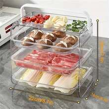 4pcs/set Countertop Food Vegetable Dish 3 Layer Food Plate Stackable Hot Pot Food Prep Tray Rack Kitchen Restaurant Multilayer Food Plates For Dinner Hot Pot Food Dish - Clear - View 3