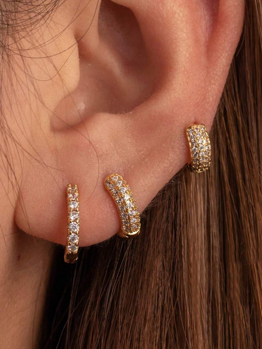 Pendiente Perforador De Cartílago Redondo De Acero Inoxidable, Moderno, Con Microincrustaciones De Diamantes De Imitación, 1 Ud. - Amarillo Oro - Ver 1