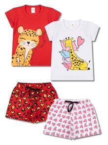 Kit 2 Conjuntos Pijama Infantil Menina Manga Curta Atacado 1 Ao 10
