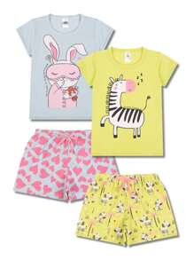 Kit 2 Conjuntos Pijama Infantil Menina Manga Curta Atacado 1 Ao 10