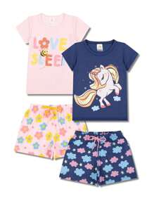 Kit 2 Conjuntos Pijama Infantil Menina Manga Curta Atacado 1 Ao 10