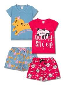Kit 2 Conjuntos Pijama Infantil Menina Manga Curta Atacado 1 Ao 10
