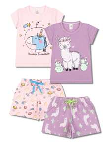Kit 2 Conjuntos Pijama Infantil Menina Manga Curta Atacado 1 Ao 10