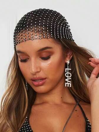 1pc Rhinestone Crystal Embellished Fishnet Hair Scarf, Glittering Mesh Veil Headband, Elastic Hairband, Beautiful Bridal Headpiece, Personalized Hair Accessories, Suitable For Ladies' Daily Wear, Dance, Wedding, Party, Events Valentine's Day Valentines