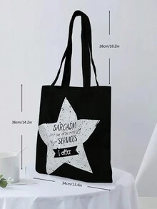 Bolso de hombro tipo tote con estampado de estrellas y letras para mujer - Negro - Ver 5