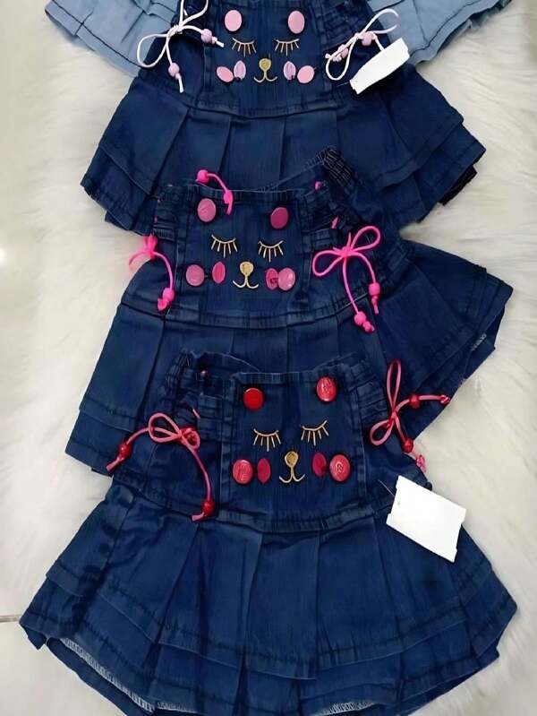 Saia jeans infantil de babado gatinho