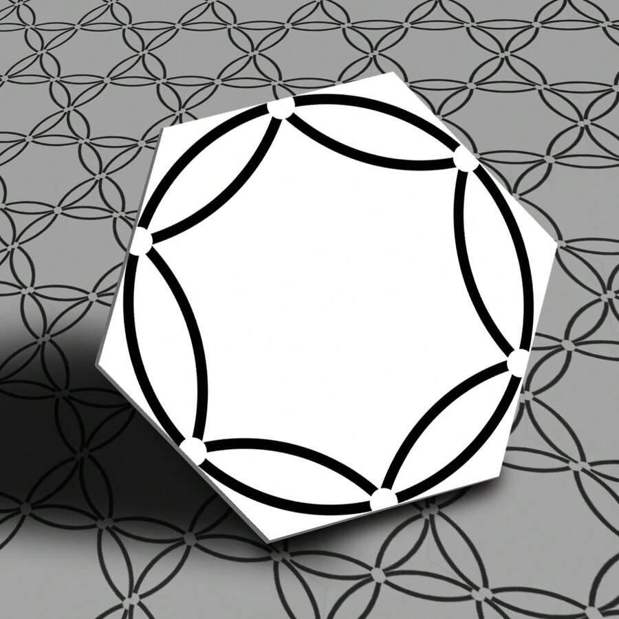 1 bộ Dày lên Trắng Lục giác Ván sàn Ngói , Retro Hình học Có thể tháo rời Chống trơn trượt Hình dán Đối với Phòng khách Phòng tắm Đồ trang trí - Đen và trắng - Xem 1