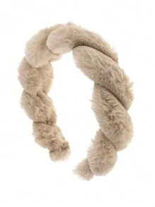 1入組可愛絨毛波浪頭帶,保暖同時又可以裝飾頭髮 (卡其色)