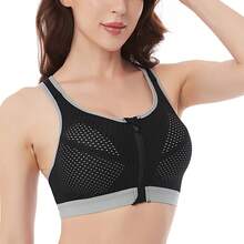 Zip Front Closure Bra for Women High Impact Padded Racerback - Grey - View 3