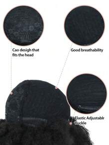 女式短非洲捲髮假髮大號彈性柔軟自然外觀黑色合成假髮女式