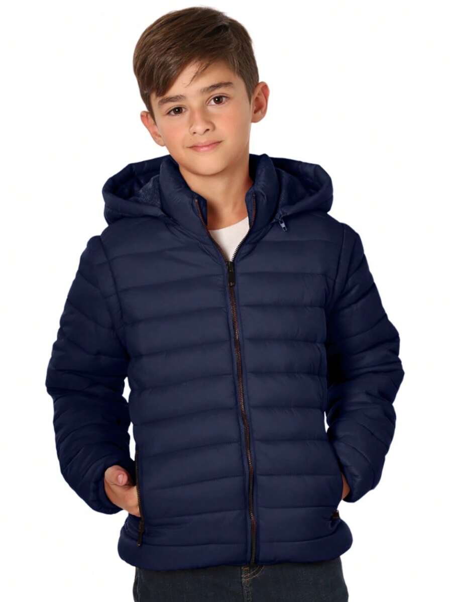 Chamarra Chaqueta Invierno Gorro Mangas Desmontables Escolar Niños Infantes - Azul Marino - Ver 1