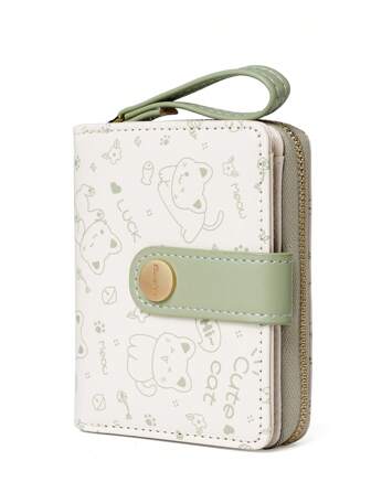 BATSIOE 可爱小猫设计钱包，女士小拉链钱包带卡夹，清新日式风格