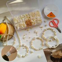 1 Set 10pcs Fashion Elegant Pearl Color Beads For DIY Bracelet Making With Small Gold Beads Interval, Suitable For Daily Wear, Fresh Summer Bracelet, DIY Imitation Pearl Bracelet With Heart Shape Rose Shell Pendant