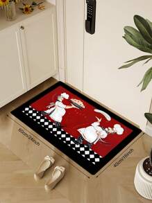 1 件廚師黑白格紋廚房地毯防滑可洗廚房墊適用於走廊地毯 - 紅色 - 查看 5
