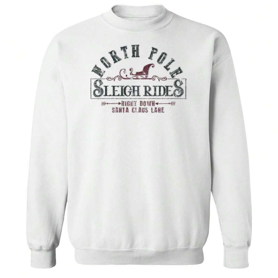 Nearly There North Pole Sleigh Rides Graphic White Unisex Cotton Pullover Sweatshirt - White - View 1