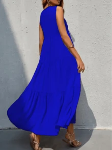 Vestido largo sin mangas y  cuello V - azul real - Ver 2