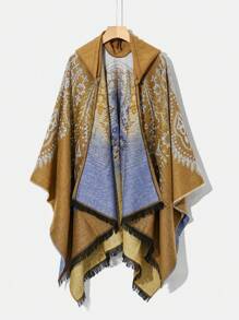 1入組女士的孔雀羽毛圖案披肩披肩百搭斗篷適用於攝影,春/夏/秋/冬 - 卡其色 - 查看 8