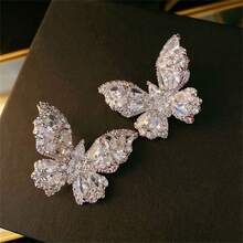 1 件蝴蝶設計奢華方晶鋯石鑲嵌女式耳釘,婚禮派對 S925 銀針首飾
